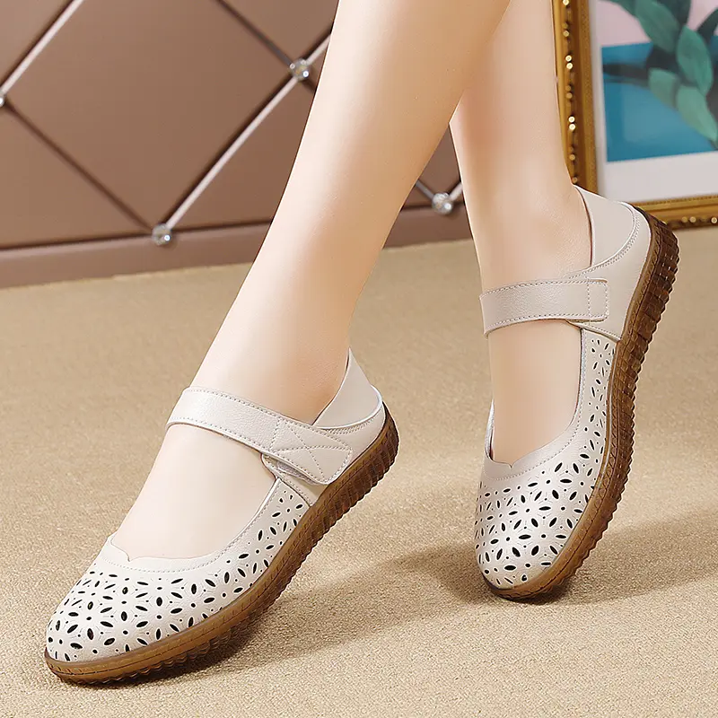 Summer Sneakers for Women Soft Leather Sandals Flexible Mary Jane Shoes for Women Nurse Walking Sandals Breathable Non slip