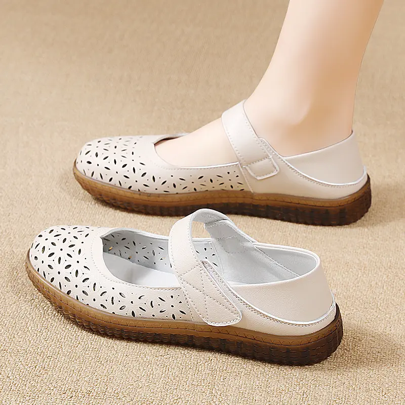 Summer Sneakers for Women Soft Leather Sandals Flexible Mary Jane Shoes for Women Nurse Walking Sandals Breathable Non slip