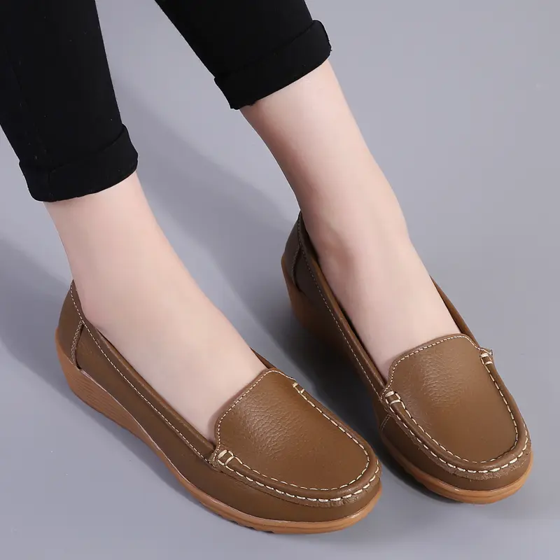 Women Shoes Soft Leather Shoes With Heels Loafers Black Flat Shoes Women's Moccasins Casual Flats Female Footwear