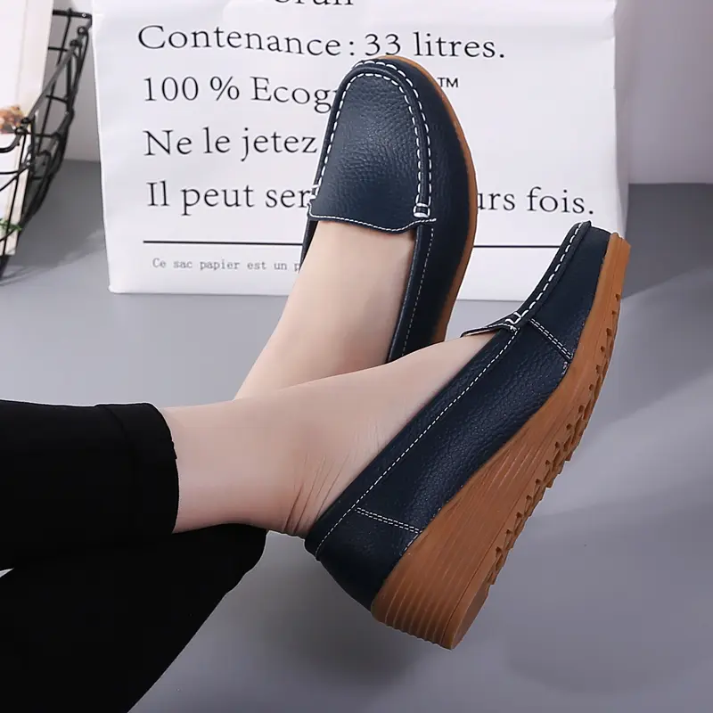 Women Shoes Soft Leather Shoes With Heels Loafers Black Flat Shoes Women's Moccasins Casual Flats Female Footwear
