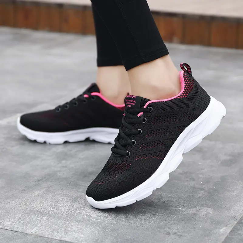 Black Tenis Feminino Women Running Vulcanized Shoes Mesh Light Soft Sneakers Female Flats Platform Lace Up Casual Basket Femme