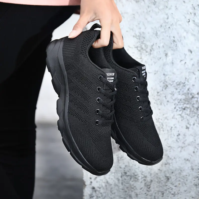 Black Tenis Feminino Women Running Vulcanized Shoes Mesh Light Soft Sneakers Female Flats Platform Lace Up Casual Basket Femme