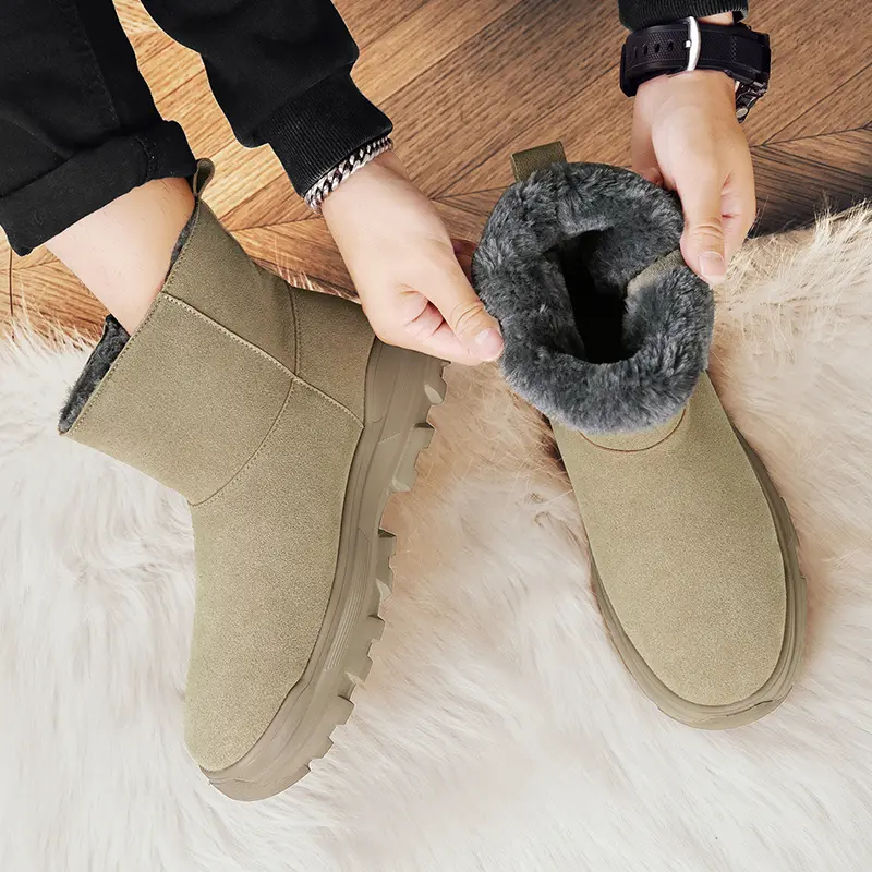 High Quality Winter Men's Warm Snow Boots Fashionable High Top Genuine Leather Boots Anti Slip Wear-Resistant Hiking Work Shoes