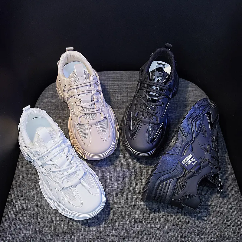 Womens Shoes Platform Autumn Leather 2025 New Versatile Black Casual Sneaker Solid Color Lace Up Vulcanize Shoes Tenis Feminino