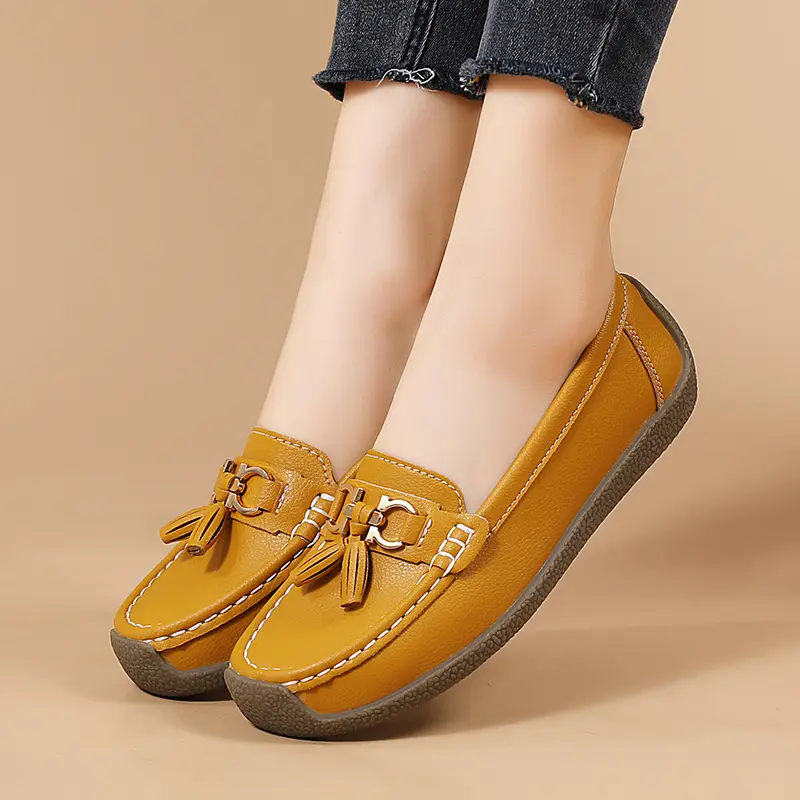 2025 Summer Fashion Sneakers Women Comforty Flats Soft Hand-stitching Leather Casual Shoes Slip On Loafers Walking Shoes