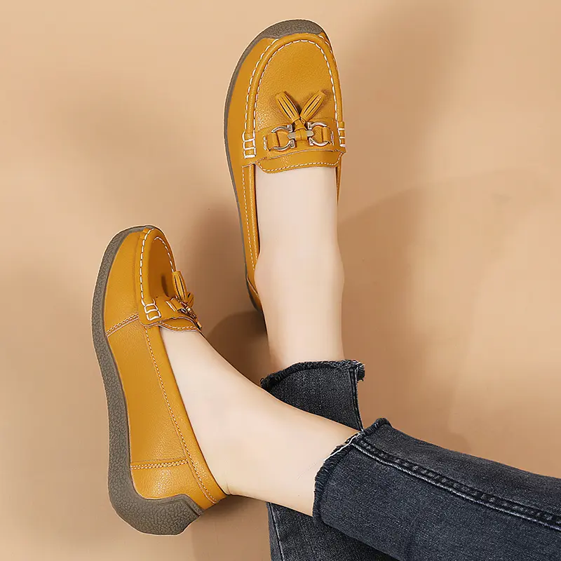 2025 Summer Fashion Sneakers Women Comforty Flats Soft Hand-stitching Leather Casual Shoes Slip On Loafers Walking Shoes
