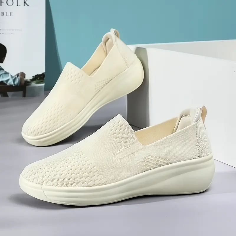 2025 Breathable Loafers Women Spring Summer Slip On Knitted Sports Shoes Woman Anti Slip Soft Sole Walking Shoes Lady