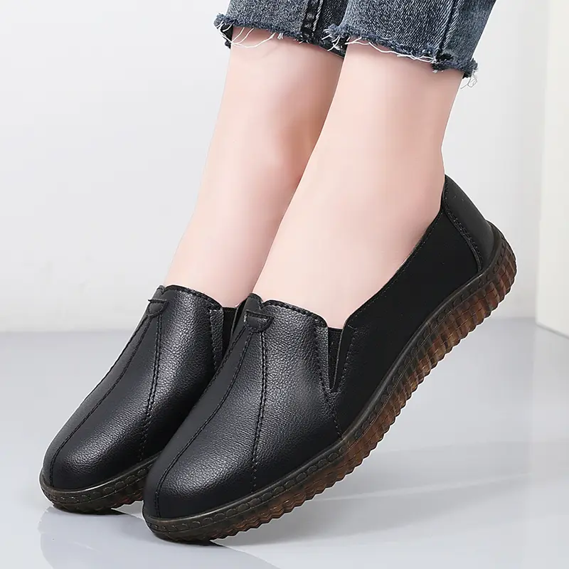 Soft Loafers Black Leather Shoes Anti-Slip Casual Women Comfort Work Flats Sneakers Zapatillas De Mujer Korean Style Ladies Flat