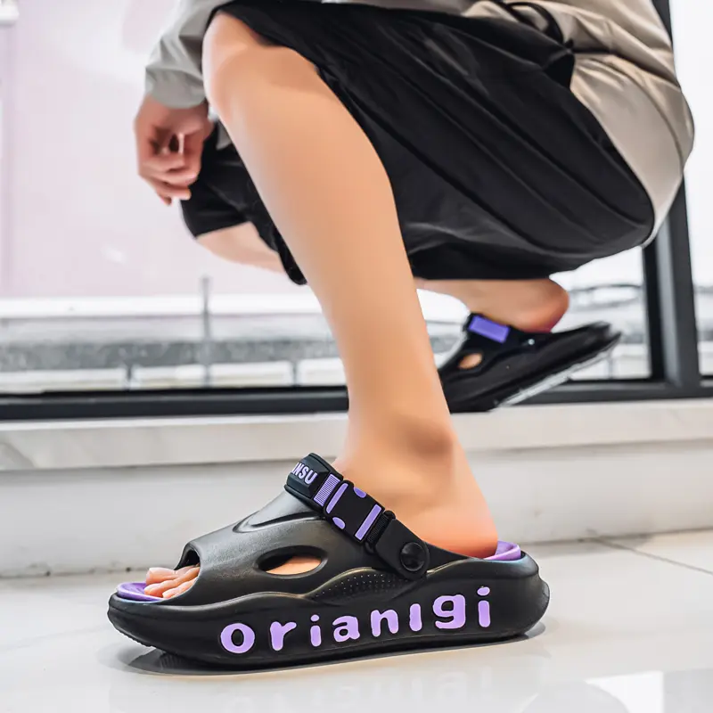Summer Men's Slippers EVA Casual Home Breathable Non Slip Sandals with Rotating Buttons Beach Travel Shopping Paired with Shorts