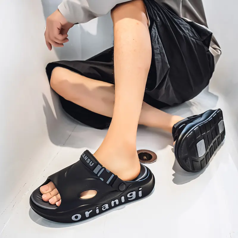 Summer Men's Slippers EVA Casual Home Breathable Non Slip Sandals with Rotating Buttons Beach Travel Shopping Paired with Shorts