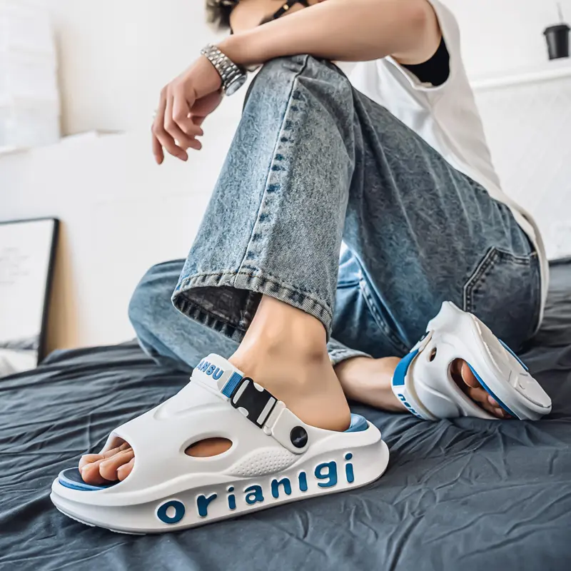 Summer Men's Slippers EVA Casual Home Breathable Non Slip Sandals with Rotating Buttons Beach Travel Shopping Paired with Shorts
