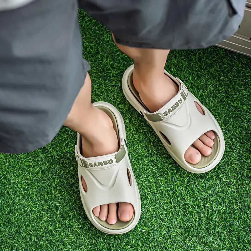 Summer Men's Slippers EVA Casual Home Breathable Non Slip Sandals with Rotating Buttons Beach Travel Shopping Paired with Shorts