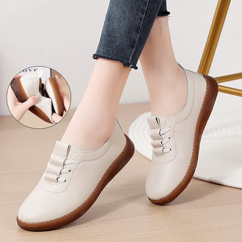 Summer Casual Women Flats Half Flat Shoes Ladies Girls Slip On Moccasins 2025 New Arrival Black Leather Woman Shoes Sneaker