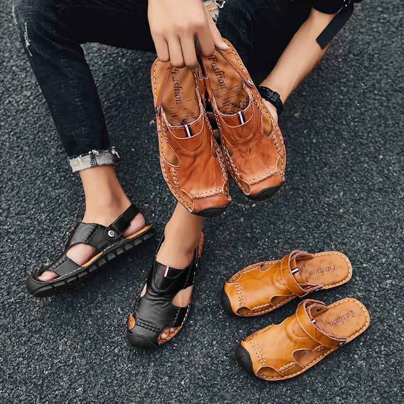 Summer Sandals Men Leather Classic Hollow Out Roman Sandals 2025 Slipper Outdoor Sneaker Beach Water Trekking Footwear