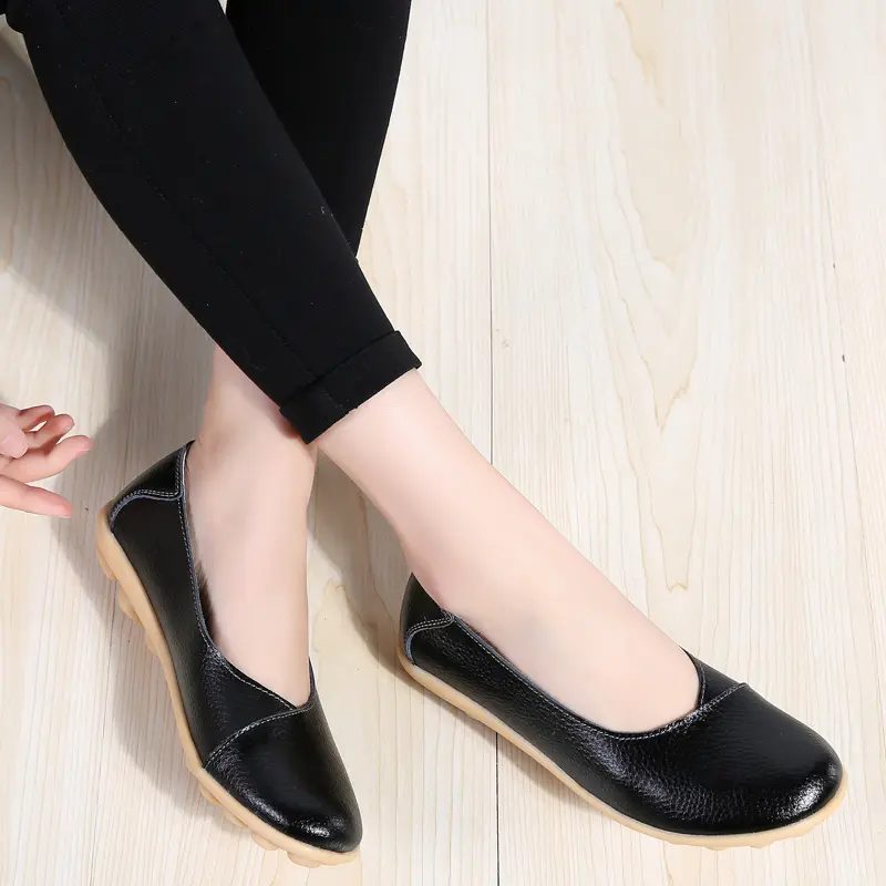 Flats For Women Comfortable Genuine Leather Flat Shoes Woman Slipony Loafers Ballet Shoes Female Moccasins Big Size 35-44