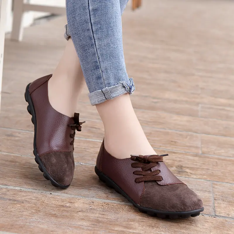 Women Shoes Genuine Leather Casual Flats Sneakers Women Spring Autumn Ballet Flats Patchwork Designed Non-slip Fashion New Casua