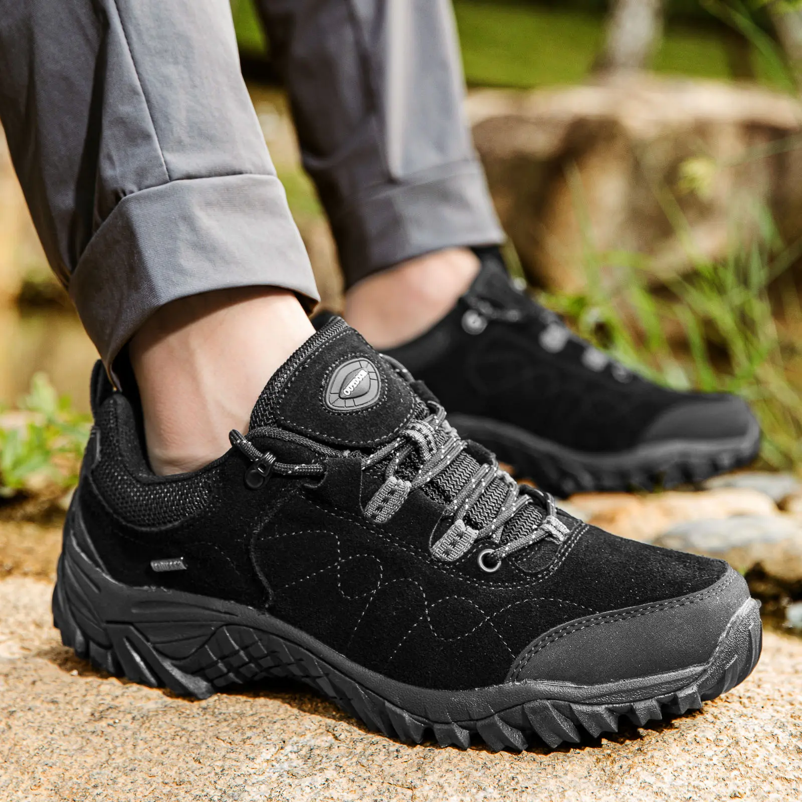 Brown Genuine Leather Men Hiking Shoes Outdoor Trail Trekking Sneakers Women Non Slip Breathable Climbing Men Mountain Sports Sh