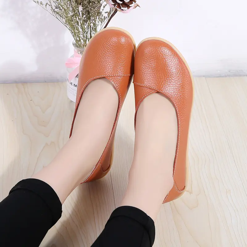 Flats For Women Comfortable Genuine Leather Flat Shoes Woman Slipony Loafers Ballet Shoes Female Moccasins Big Size 35-44