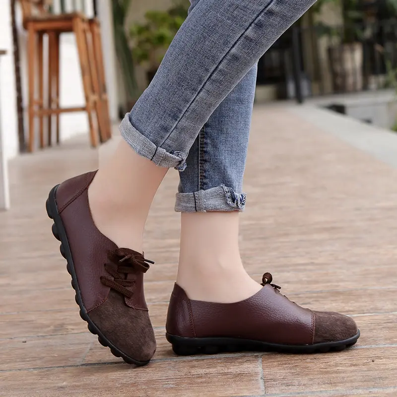 Women Shoes Genuine Leather Casual Flats Sneakers Women Spring Autumn Ballet Flats Patchwork Designed Non-slip Fashion New Casua