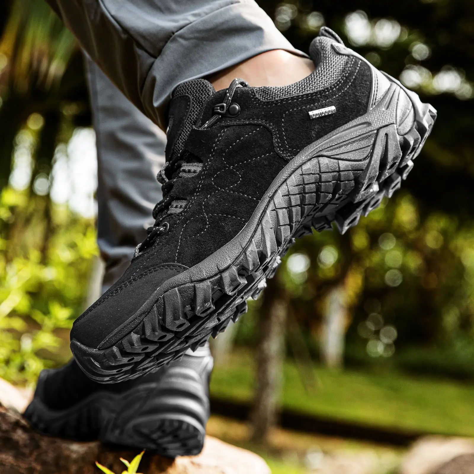 Brown Genuine Leather Men Hiking Shoes Outdoor Trail Trekking Sneakers Women Non Slip Breathable Climbing Men Mountain Sports Sh