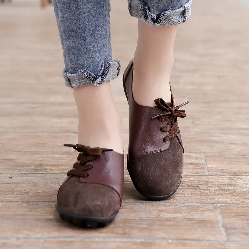 Women Shoes Genuine Leather Casual Flats Sneakers Women Spring Autumn Ballet Flats Patchwork Designed Non-slip Fashion New Casua