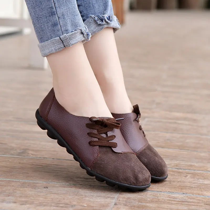 Women Shoes Genuine Leather Casual Flats Sneakers Women Spring Autumn Ballet Flats Patchwork Designed Non-slip Fashion New Casua