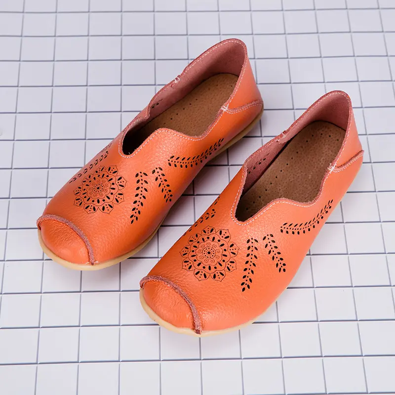 2025 Spring Summer Women Genuine Leather Flats Women Casual Sneakers Creepers Cutouts Slip on Flat Moccasins Shoes Woman
