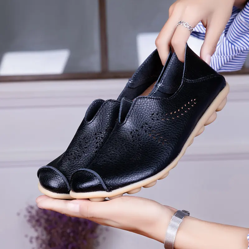 2025 Spring Summer Women Genuine Leather Flats Women Casual Sneakers Creepers Cutouts Slip on Flat Moccasins Shoes Woman