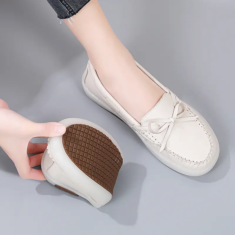 Women Shoes New Leather Flat Shoes Slip On Women Loafers With Wedge Heels Casual Flats Zapatos Mujeres Moccasins Female