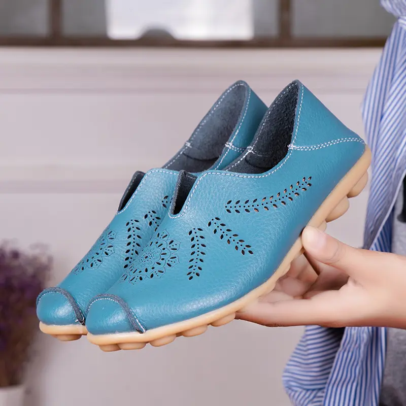 2025 Spring Summer Women Genuine Leather Flats Women Casual Sneakers Creepers Cutouts Slip on Flat Moccasins Shoes Woman