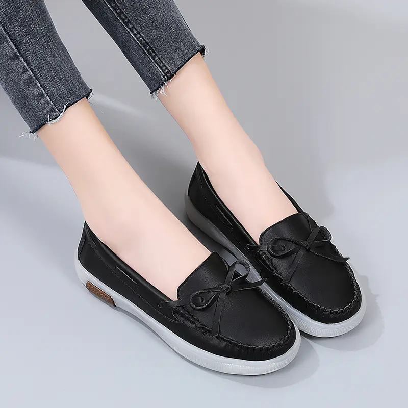 Women Shoes New Leather Flat Shoes Slip On Women Loafers With Wedge Heels Casual Flats Zapatos Mujeres Moccasins Female