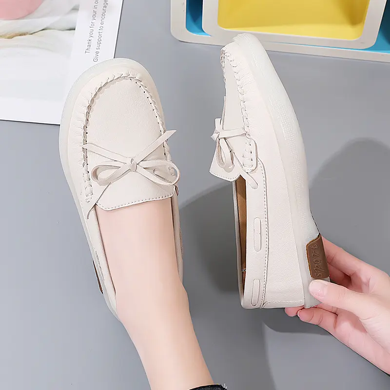 Women Shoes New Leather Flat Shoes Slip On Women Loafers With Wedge Heels Casual Flats Zapatos Mujeres Moccasins Female