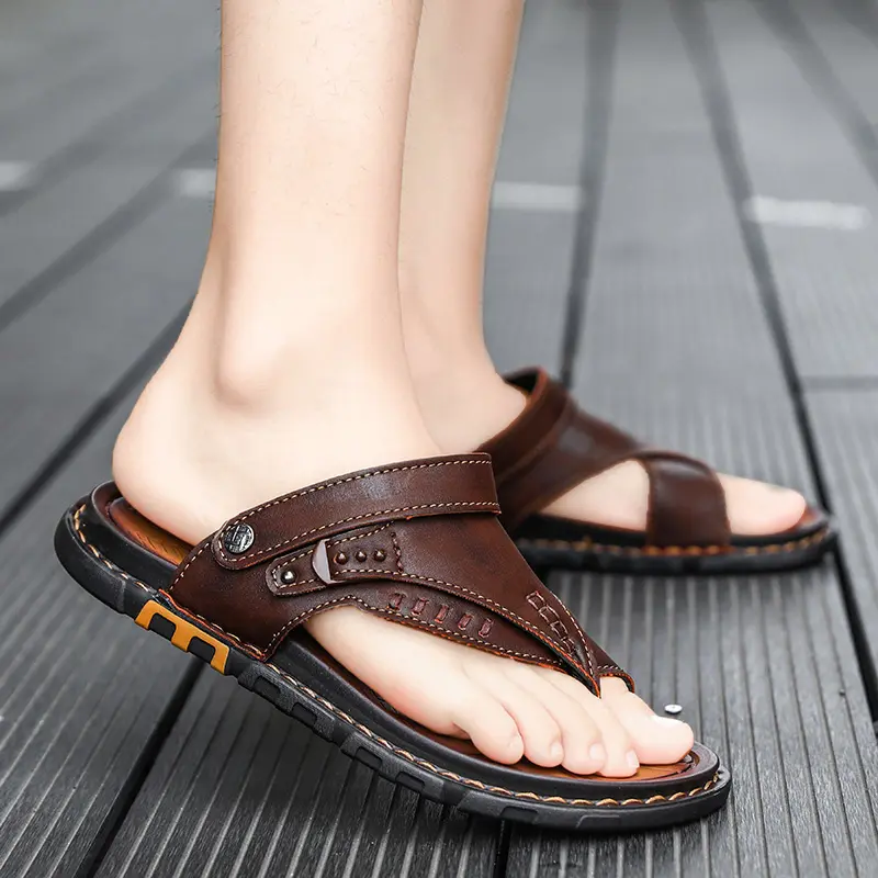Hot Sale Men'S Sandals Genuine Leather Men Summer Shoes Leisure Slippers Flip-Flops Men Comfortable Footwear Soft Sandal Size 47