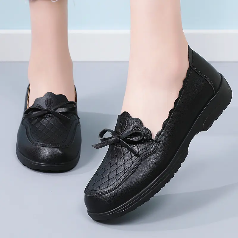 2025 Spring Autumn New Women's Single Shoes Loafers Wedges Soft Sole Comfortable Large Size Mother's Leather Mid-heel Pumps