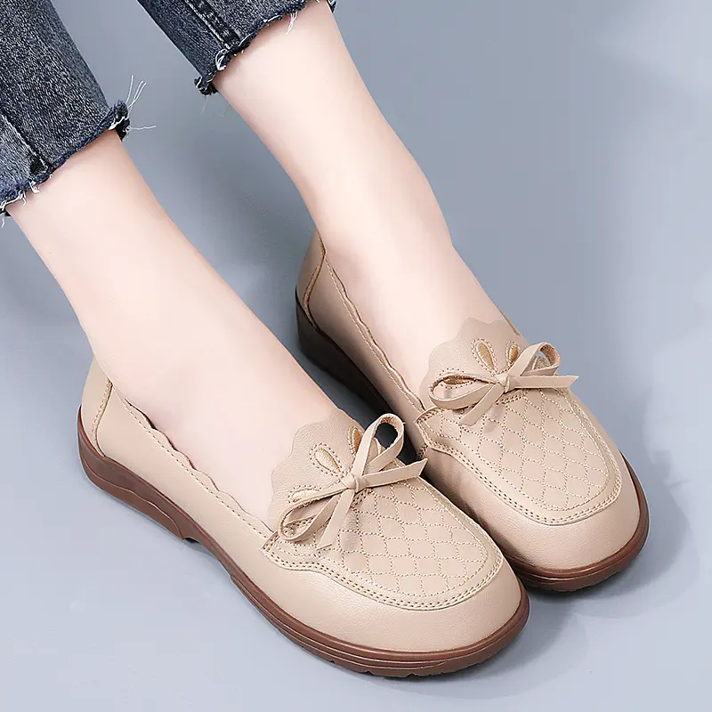 2025 Spring Autumn New Women's Single Shoes Loafers Wedges Soft Sole Comfortable Large Size Mother's Leather Mid-heel Pumps