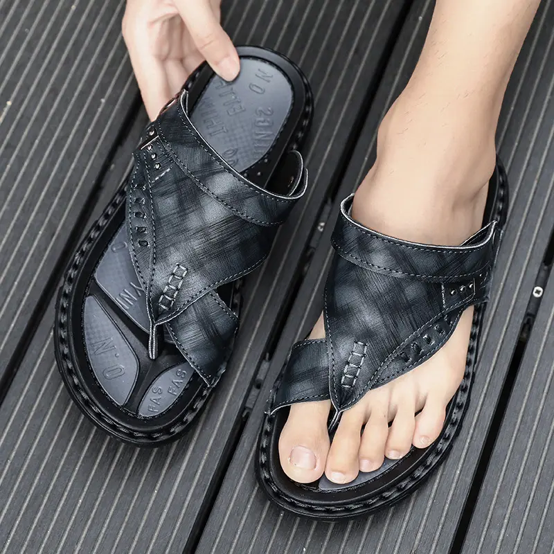 Hot Sale Men'S Sandals Genuine Leather Men Summer Shoes Leisure Slippers Flip-Flops Men Comfortable Footwear Soft Sandal Size 47