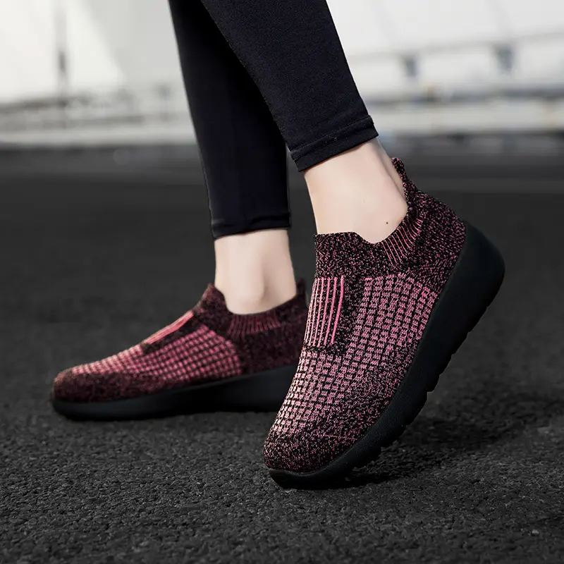 Women Flat Slip on Black Red Shoes Woman Lightweight Sneakers Casual Mesh Running Sports Men Big Size 43 Walking Anti Slip Slip