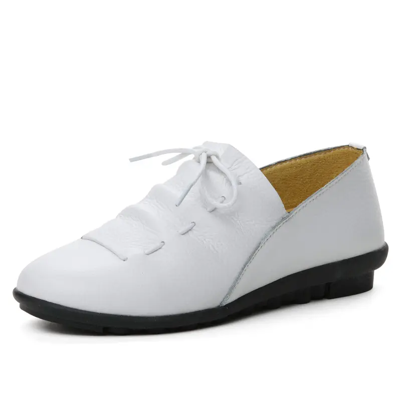 Women Shoes Loafers Lace Up Leather Flat New Spring Casual Comfortable Mom Shoe Mujer Zapatos Chaussure Femme