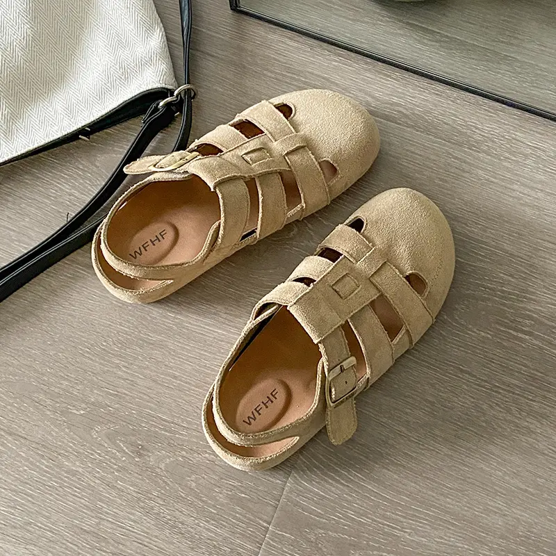 Hot-selling Sandals Versatile Baotou Fashion Sandals Women's Summer Hollow Woven Fish Bone Roman Shoes New Birken Shoes