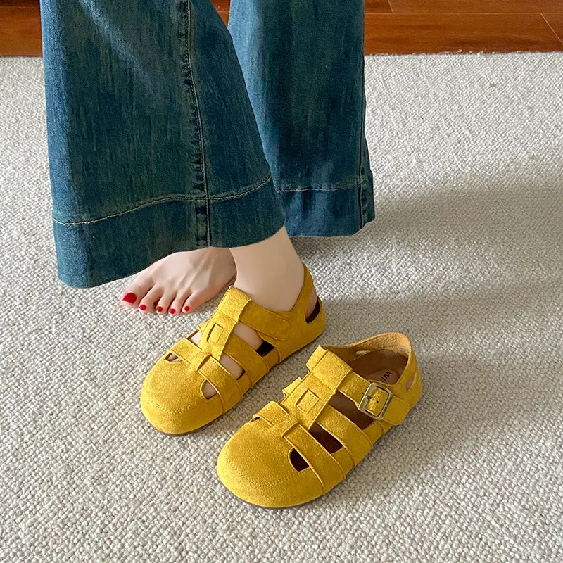 Hot-selling Sandals Versatile Baotou Fashion Sandals Women's Summer Hollow Woven Fish Bone Roman Shoes New Birken Shoes