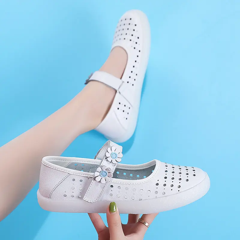 Womens Walking Shoes Fashion Hospital Comfort Nurse Shoe Non-Slip Breathable Leather Ladies Casual Shoes Flat Versatile Shoes