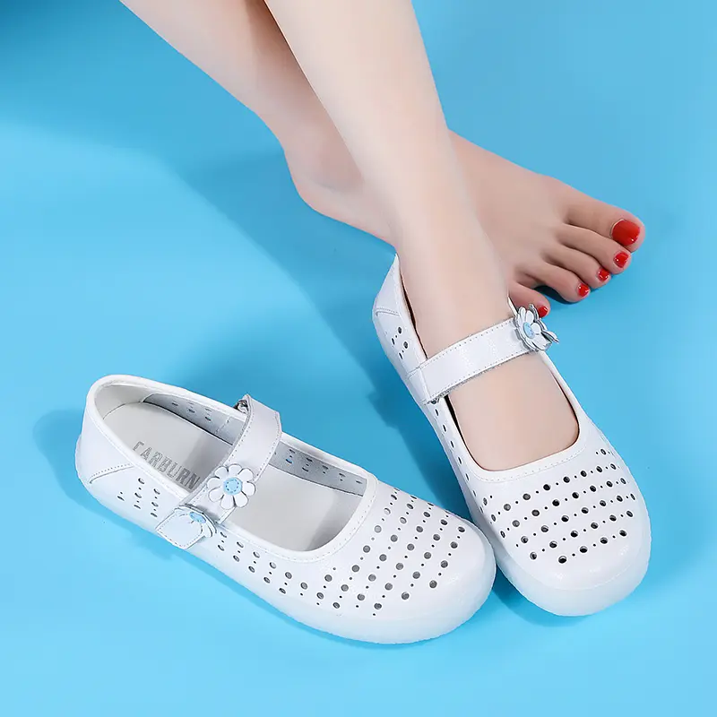 Womens Walking Shoes Fashion Hospital Comfort Nurse Shoe Non-Slip Breathable Leather Ladies Casual Shoes Flat Versatile Shoes