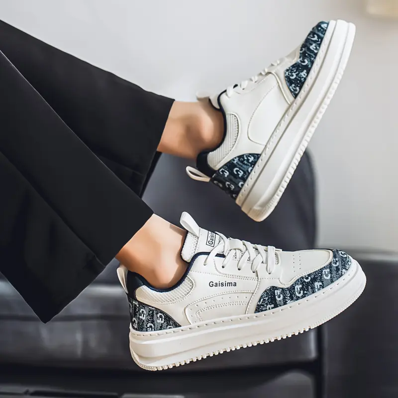 Men's White Sneaker Walking Leather Shoes Youth Casual Cricket Shoes Fashion Trend Board Shoes Comfort Skateboard Shoes