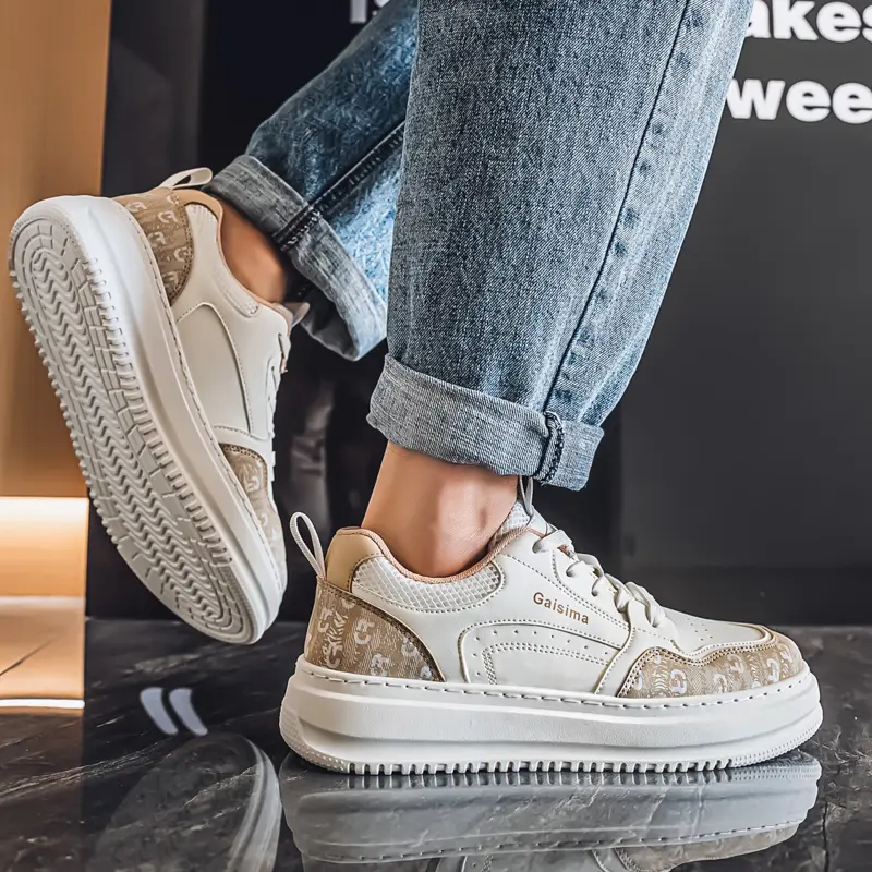 Men's White Sneaker Walking Leather Shoes Youth Casual Cricket Shoes Fashion Trend Board Shoes Comfort Skateboard Shoes