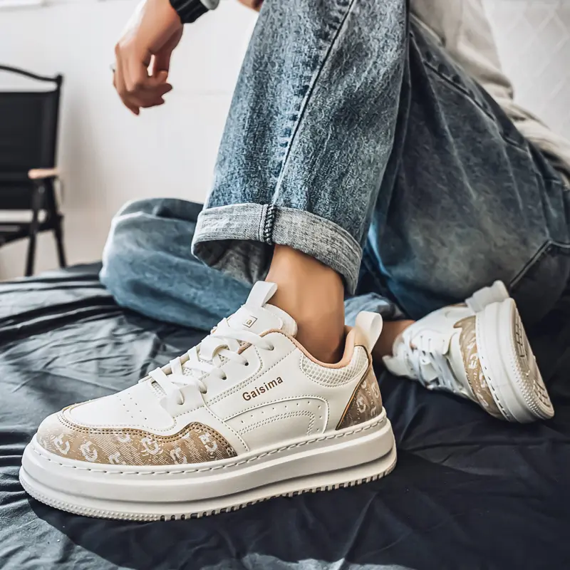 Men's White Sneaker Walking Leather Shoes Youth Casual Cricket Shoes Fashion Trend Board Shoes Comfort Skateboard Shoes