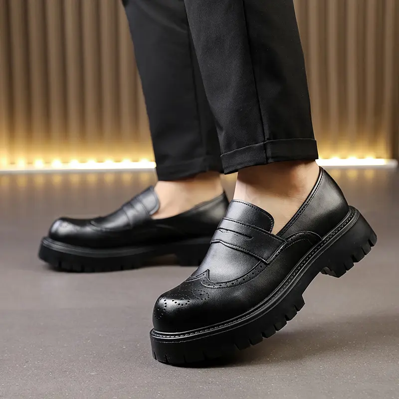 Black Brown Thick Sole Formal Leather Derby Shoes for Men Luxury Designer Platform Casual Shoes Wedding Dress Oxfords Shoes Man