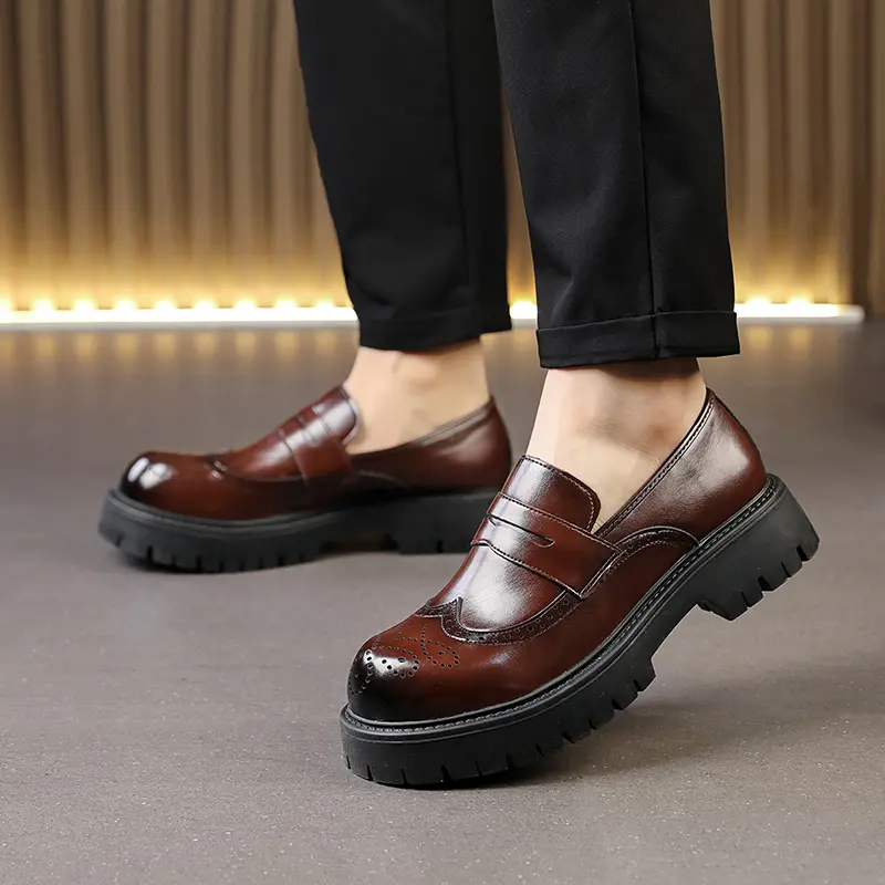 Black Brown Thick Sole Formal Leather Derby Shoes for Men Luxury Designer Platform Casual Shoes Wedding Dress Oxfords Shoes Man