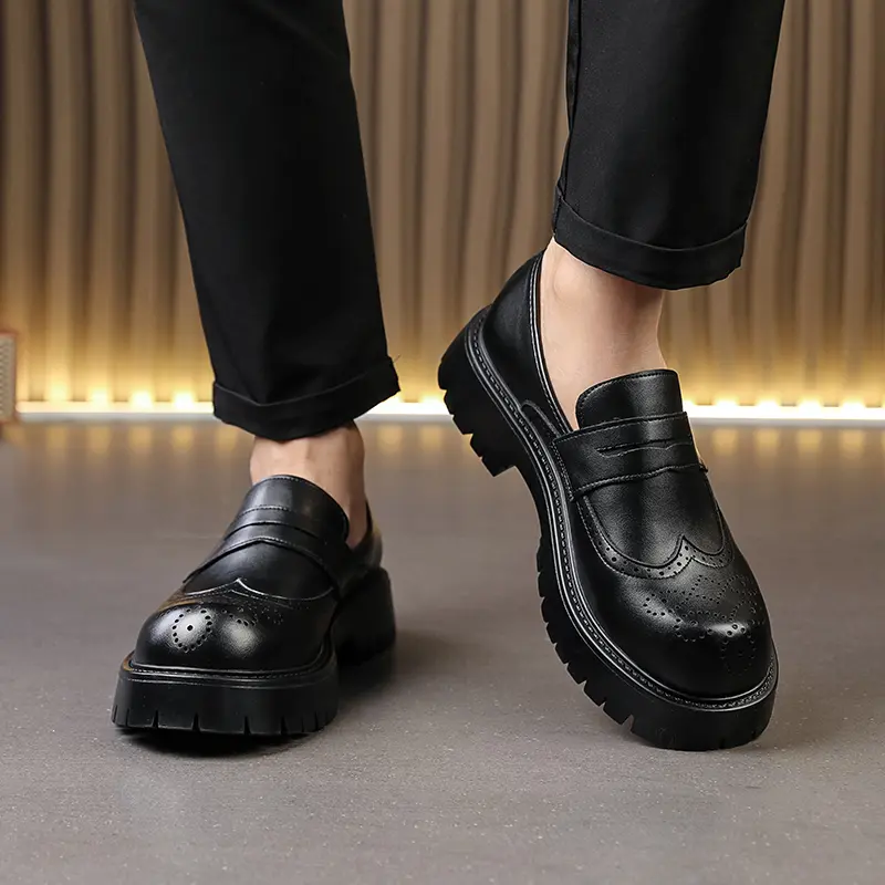 Black Brown Thick Sole Formal Leather Derby Shoes for Men Luxury Designer Platform Casual Shoes Wedding Dress Oxfords Shoes Man