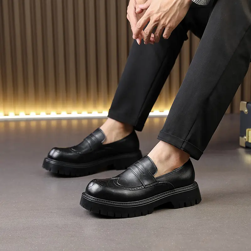 Black Brown Thick Sole Formal Leather Derby Shoes for Men Luxury Designer Platform Casual Shoes Wedding Dress Oxfords Shoes Man