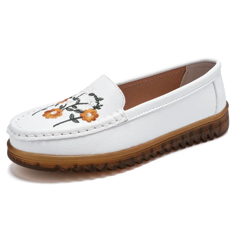 Large 42 Embroidered Soft Bottom New Leather Single Shoes Women Sports Casual Flat Soles Comfortable Lace-up Women All Fashion